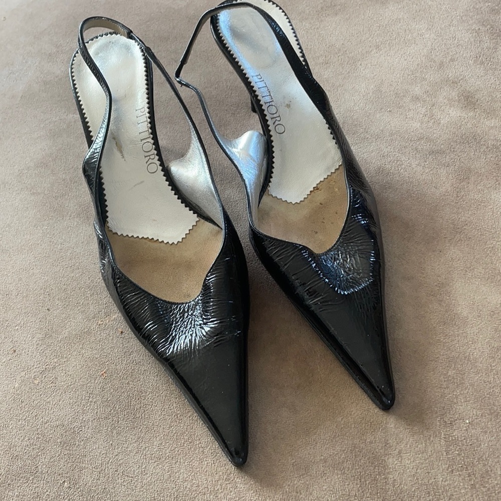 🤩host Pick🤩 𝅺Pitti Oro Vero Cuoio Patent Leather Euro Thin Heel Slingback